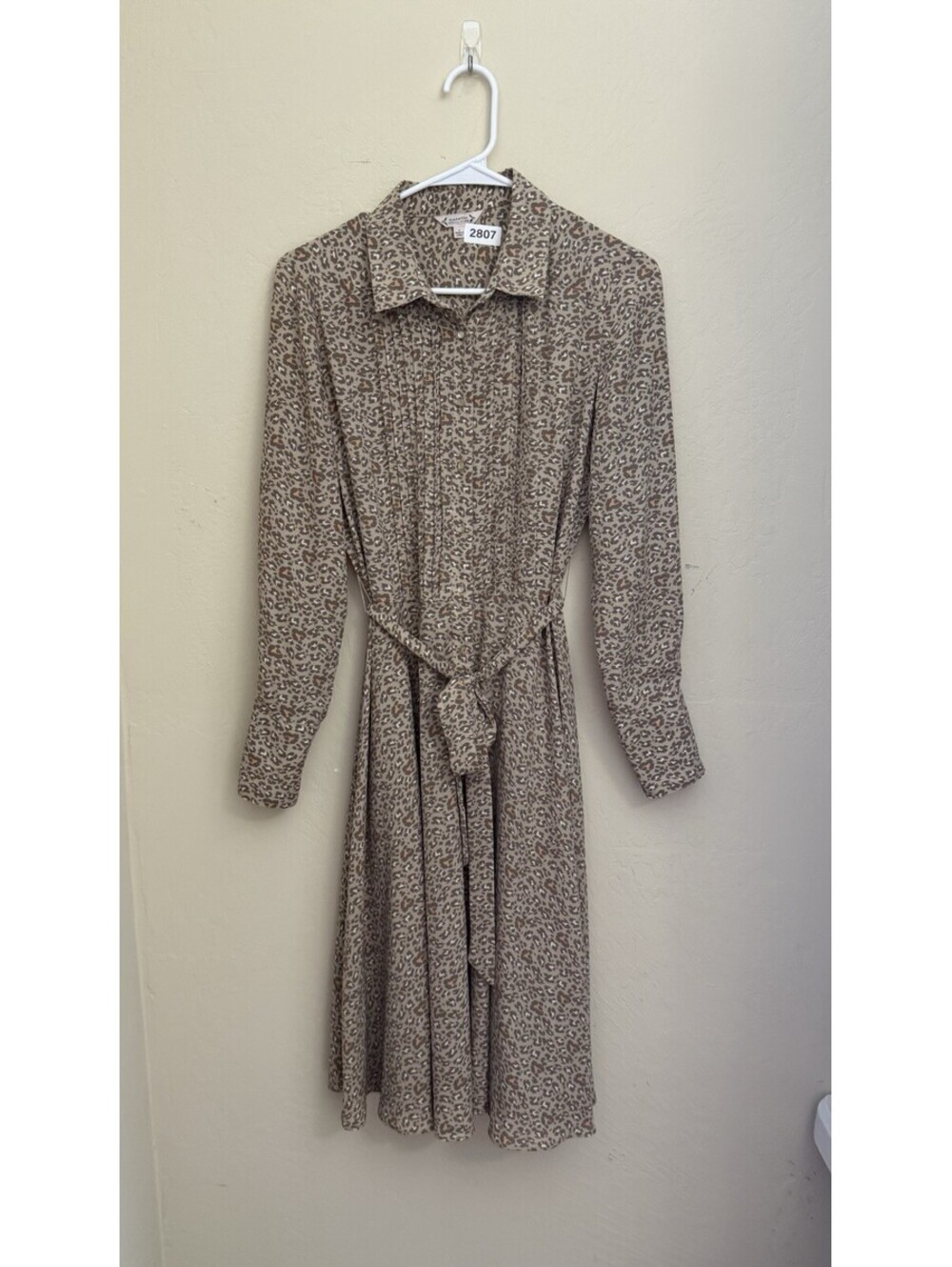 Nanette Lepore Animal Print Midi Shirt Dress Collared Long Sleeve Belted 4